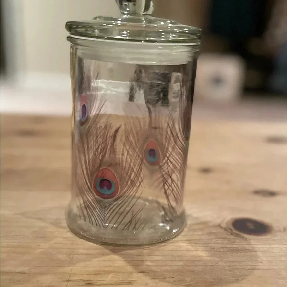 Papyrus Other - Vintage Apothecary Glass Jar with Peacock Feather Design/Medicinal/Beauty Jar